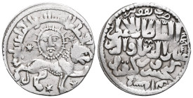Seljuq of Rum, Giyaseddin Keyhusrew b. Keykubad, AH639, Dirham Konya Obverse "Figure of Shir u Khurshid (lion and sun) to right Above: Al-imamu'l- Mus...