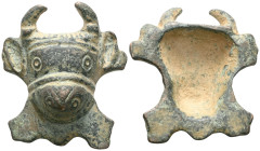 ANCIENT ROMAN BRONZE COW HEAD FIGURINE.(1st - 2nd Century).Ae
