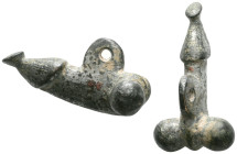Ancient Roman Phallus Pendant, Bronze and Silver AE
