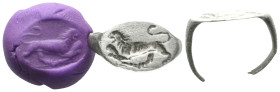 ANCIENT ROMAN SILVER RING ( LION ).(3rd–4th centuries).Ae