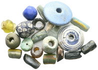 ANCIENT GREEK GLASS AND STONE NECKLACE PIECES.(Circa 2 th Century).