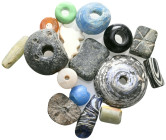 ANCIENT GREEK GLASS AND STONE NECKLACE PIECES.(Circa 2 th Century).