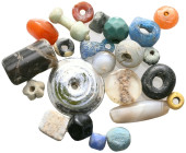 ANCIENT GREEK GLASS AND STONE NECKLACE PIECES.(Circa 2 th Century).