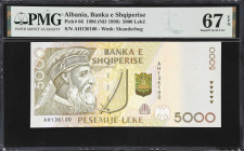ALBANIA. Banka e Shqiperise. 5000 Leke, 1996 (ND 1999). P-66. PMG Superb Gem Uncirculated 67 EPQ.

Estimate: $75.00- $150.00