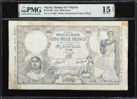 ALGERIA. Banque de l'Algerie. 5000 Francs, 1942. P-90a. PMG Choice Fine 15 Net. Repaired.
The obverse shows an Algerian woman at bottom left, woman w...