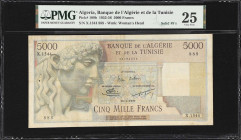 ALGERIA. Banque de l'Algerie et de la Tunisie. 5000 Francs, 1955. P-109b. Solid #8's. PMG Very Fine 25.
Dated January 28th, 1955. PMG Comments "Pinho...