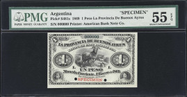 ARGENTINA. Provincia de Buenos Ayres. 1 Peso, 1869. P-S481s. Specimen. PMG About Uncirculated 55 EPQ.

Estimate: $100.00- $200.00