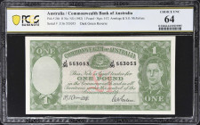 AUSTRALIA. Lot of (2). Commonwealth Bank of Australia. 1 Pound, ND (1942). P-26b. Consecutive. PCGS Banknote Choice Uncirculated 64.
Serial numbers J...