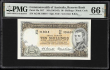 AUSTRALIA. Reserve Bank of Australia. 10 Shillings, ND (1961-65). P-33a. R17. PMG Gem Uncirculated 66 EPQ.

Estimate: $250.00- $350.00