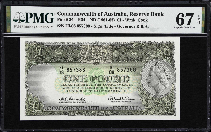 AUSTRALIA. Reserve Bank of Australia. 1 Pound, ND (1961-65). P-34a. R34. PMG Sup...