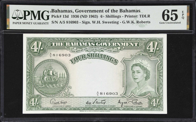 BAHAMAS. Bahamas Government. 4 Shillings, 1936 (ND 1963). P-13d. PMG Gem Uncircu...