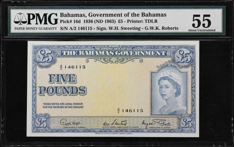 BAHAMAS. Government of the Bahamas. 5 Pounds, 1936 (ND 1963). P-16d. PMG About U...