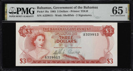 BAHAMAS. Government of the Bahamas. 3 Dollars, 1965. P-19a. PMG Gem Uncirculated 65 EPQ.

Estimate: $100.00- $150.00