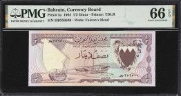 BAHRAIN. Bahrain Currency Board. 1/2 Dinar, 1964. P-3a. PMG Gem Uncirculated 66 EPQ.

Estimate: $150.00- $250.00