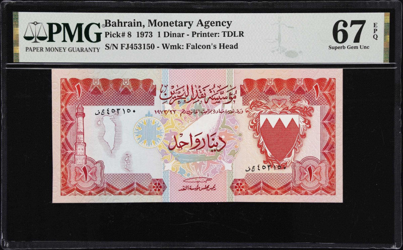 BAHRAIN. Bahrain Monetary Agency. 1 Dinar, 1973. P-8. PMG Superb Gem Uncirculate...