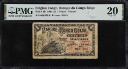 BELGIAN CONGO. Banque du Congo Belge. 1 Franc, 1914. P-3B. PMG Very Fine 20.

Estimate: $75.00- $125.00