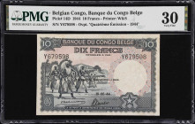 BELGIAN CONGO. Banque du Congo Belge. 10 Francs, 1944. P-14D. PMG Very Fine 30.

Estimate: $75.00- $150.00