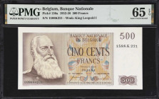 BELGIUM. Banque Nationale de Belgique. 500 Francs, 1954. P-130a. PMG Gem Uncirculated 65 EPQ.
Dated April 26th, 1954. Signed by Vincent & Frere. King...