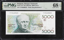 BELGIUM. Banque Nationale de Belgique. 5000 Francs, ND (1982-92). P-145. PMG Superb Gem Uncirculated 68 EPQ.
Genie & Godeaux signature combination. P...