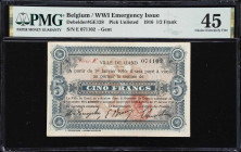 BELGIUM. Ville de Gand. 1/2 Frank, 1916. P-Unlisted. PMG Choice Extremely Fine 45.
Debelder#GE128. Serial number E071102. WWI emergency issue.
From ...