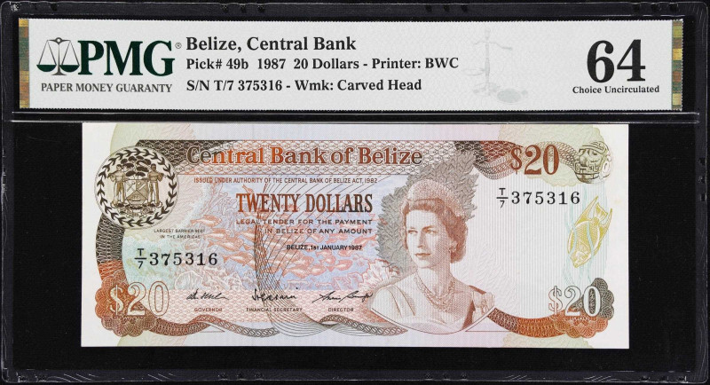 BELIZE. Lot of (2). Central Bank of Belize. 5 & 20 Dollars, 1987-89. P-47b & 49b...