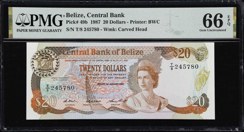 BELIZE. Central Bank of Belize. 20 Dollars, 1987. P-49b. PMG Gem Uncirculated 66...