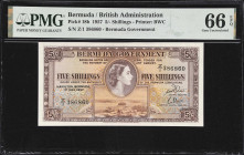 BERMUDA. Bermuda Government. 5 Shillings, 1957. P-18b. PMG Gem Uncirculated 66 EPQ.

Estimate: $150.00- $250.00