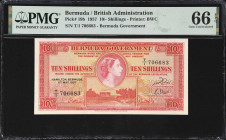 BERMUDA. Bermuda Government. 10 Shillings, 1957. P-19b. PMG Gem Uncirculated 66 EPQ.

Estimate: $150.00- $300.00