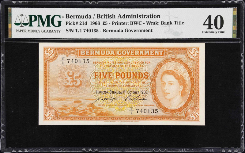 BERMUDA. Bermuda Government. 5 Pounds, 1966. P-21d. PMG Extremely Fine 40.

Es...