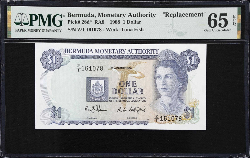 BERMUDA. Bermuda Monetary Authority. 1 Dollar, 1988. P-28d*. RA8. Replacement. P...