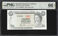 BERMUDA. Bermuda Monetary Authority. 20 Dollars, 1986. P-31d. Low Serial Number. PMG Gem Uncirculated 66 EPQ.
Gem example with low serial number A/3 ...