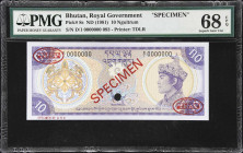 BHUTAN. Lot of (2). Royal Government of Bhutan. 10 & 20 Ngultrum, ND (1981). P-8s & 9s. Specimens. PMG Gem Uncirculated 65 EPQ & Superb Gem Uncirculat...