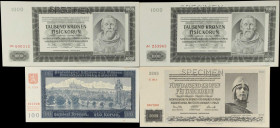 BOHEMIA & MORAVIA. Lot of (4). Protektorat Bohmen und Mahren & Nationalbank fur Bohmen & Mahren. 100, 1000 & 5000 Kronen, 1940-44. P-7bs, 14as, 15as &...