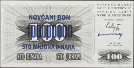 BOSNIA AND HERZEGOVINA. Narodna Banka Bosne i Hercegovine. 100,000,000 Dinara, 1993. P-37b. Uncirculated.

Estimate: $100.00- $200.00