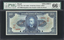 BRAZIL. Lot of (2). Tesouro Nacional. 1000 Cruzeiros & 10 Mil Reis, ND (1925-43). P-39s & 141s. Specimens. PMG Gem Uncirculated 66 EPQ.
A nice pair o...