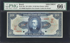 BRAZIL. Lot of (2). Tesouro Nacional. 1000 Cruzeiros & 10 Mil Reis, ND (1925-43). P-39ds & 141r. Remainder & Specimen. PMG Choice Uncirculated 63 & Ge...