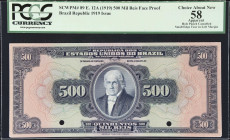 BRAZIL. Tesouro Nacional. 500 Mil Reis, ND (1919). P-89. Face Proof. PCGS Currency Choice About New 58 Apparent. Hole Punch Cancelled, Small Edge Tear...