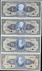 BRAZIL. Lot of (4). Tesouro Nacional. 1, 2 & 100 Cruzeiros, ND (1954-64). P-150cs, 151as, 153bs & 170as. Specimens. Uncirculated.
Four Brazilian spec...