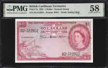 BRITISH CARIBBEAN TERRITORIES. Currency Board of the British Caribbean Territories. 1 Dollar, 1953. P-7a. PMG Choice About Uncirculated 58.

Estimat...