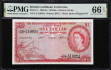 BRITISH CARIBBEAN TERRITORIES. Currency Board of the British Caribbean Territories. 1 Dollar, 1962. P-7c. PMG Gem Uncirculated 66 EPQ.
Dated January ...