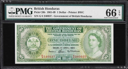 BRITISH HONDURAS. Government of British Honduras. 1 Dollar, 1964. P-28b. PMG Gem Uncirculated 66 EPQ.
Dated April 1st, 1964.

Estimate: $200.00- $4...