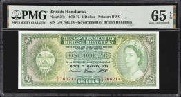 BRITISH HONDURAS. Lot of (2). Government of British Honduras. 1 Dollar, 1973. P-28c. PMG Gem Uncirculated 65 EPQ.
Both notes are dated January 1st, 1...