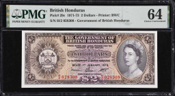 BRITISH HONDURAS. Government of British Honduras. 2 Dollars, 1973. P-29c. PMG Choice Uncirculated 64.
Dated January 1st, 1973.

Estimate: $100.00- ...