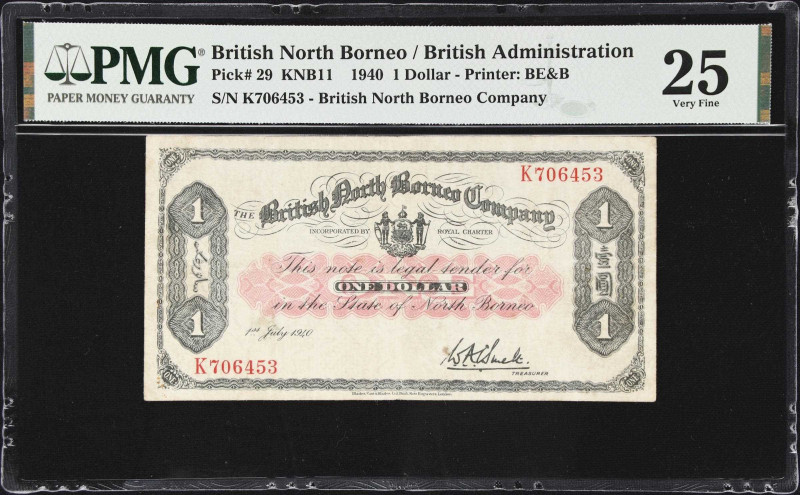 BRITISH NORTH BORNEO. British North Borneo Company. 1 Dollar, 1940. P-29. KNB11....