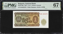 BULGARIA. Narodna Republika Blgariya. 1 Lev, 1951. P-80a. PMG Superb Gem Uncirculated 67 EPQ.

Estimate: $150.00- $300.00