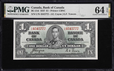CANADA. Lot of (3). Bank of Canada. 1, 2 & 5 Dollars, 1937. BC-21d, BC-22c & BC-23c. PMG Choice Uncirculated 63 EPQ & Choice Uncirculated 64 EPQ.

E...