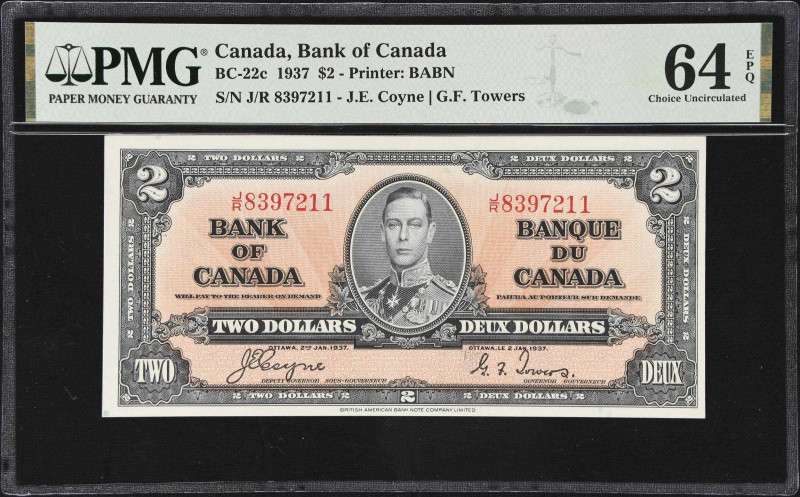 CANADA. Bank of Canada. 2 Dollars, 1937. BC-22c. PMG Choice Uncirculated 64 EPQ....