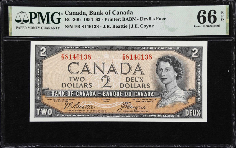 CANADA. Bank of Canada. 2 Dollars, 1954. BC-30b. PMG Gem Uncirculated 66 EPQ.
B...