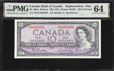 CANADA. Bank of Canada. 10 Dollars, 1954. BC-40bA*. Replacement. PMG Choice Uncirculated 64.
Serial number *B/D 0293393. Beattie-Rasminsky signature ...