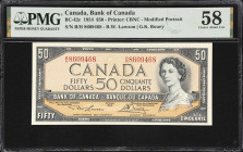 CANADA. Bank of Canada. 50 Dollars, 1954. BC-42c. PMG Choice About Uncirculated 58.

Estimate: $150.00- $250.00